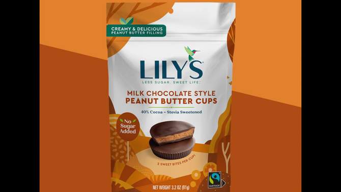 Lily&#39;s Milk Chocolate Style Peanut Butter No Sugar Added Cups - 3.2oz, 2 of 7, play video