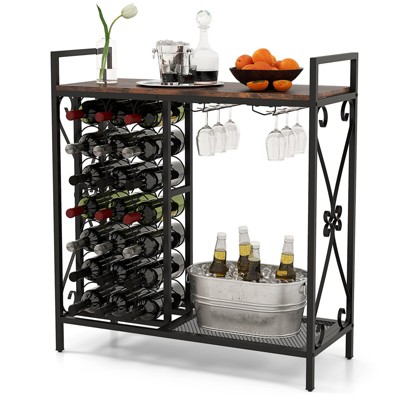 Tangkula Freestanding Floor Wine Rack, Wooden Coffee Bar Table w/ Wine Storage