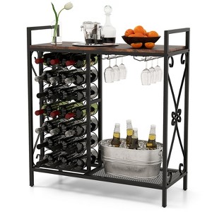 Tangkula Freestanding Floor Drink Rack, Wooden Coffee Bar Table w/ Drink Storage - 1 of 4
