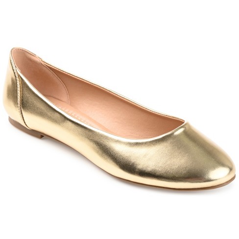 Ladies gold shop flat shoes