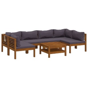 vidaXL Solid Acacia Wood Patio Lounge Set - 7pc Outdoor Seating with Cushions, Weather Resistant, Modular Design, Dark Gray, Square Coffee Table - 1 of 4