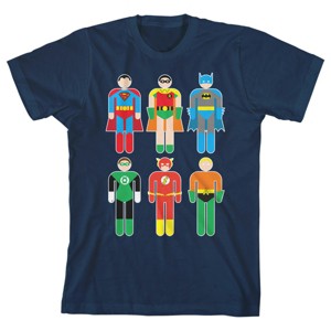 Justice League Cartoonish Superheroes Boy's Navy Blue Tee - 1 of 1