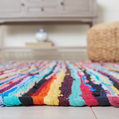 Handmade Striped Multicolor Cotton Round Area Rug, 4' x 6'