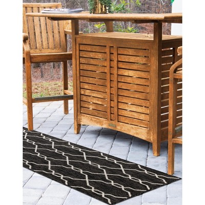 Charcoal Trellis Flat Woven Outdoor Runner Rug