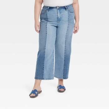 Women's High-Rise Cropped Straight Two Tone Jeans - Ava & Viv™ Blue Denim