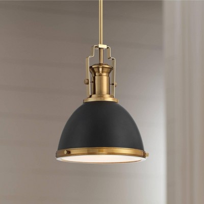 Black and Antique Brass Mini Pendant Light with Metal Shade