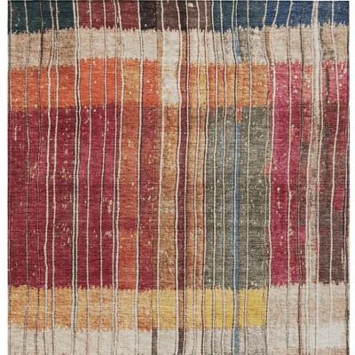 HomeRoots 8' X 10' Beige Red And Yellow Striped Washable Indoor Outdoor Area Rug