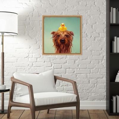 Lucia Heffernan Dog and Duck Framed Canvas Print 16 x 16-in