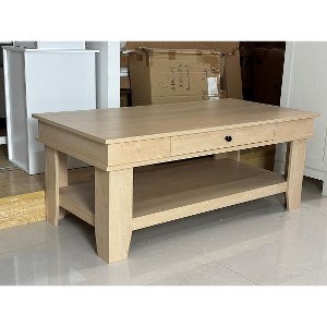 Farmhouse Coffee Table with Storage, Wood Coffee Table for Living Room, Open Display Area and Storage Drawers with Metal Handles - 1 of 1