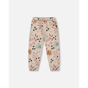 Deux par Deux Girl Glittering French Terry Sweatpant Beige Cat Print - 1 of 4