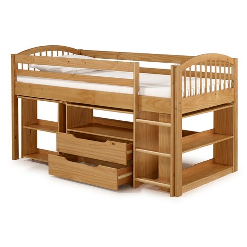 Twin Addison Wood Junior Loft Bed With Storage Drawers Bookshelf