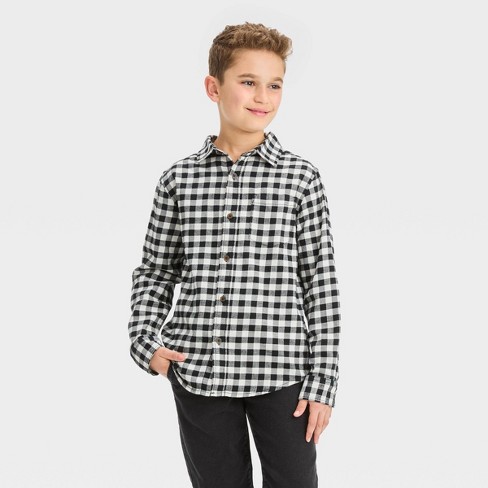 Boys' Long Sleeve Plaid Flannel Button-Down Shirt - Cat & Jack™ White/Black  M