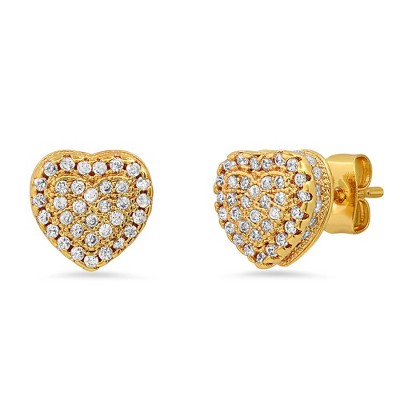 Steeltime Ladies 18k gold plated brass heart shaped simulated diamonds stud earrings