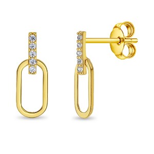 Paperclip Clear CZ 14k Gold Earrings - In Season Jewelry - 1 of 3