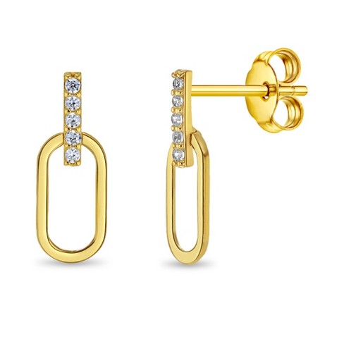 Paperclip Clear CZ 14k Gold Earrings - In Season Jewelry - image 1 of 3