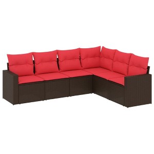vidaXL 6 Piece Patio Sofa Set with Cushions Brown Poly Rattan - 1 of 4
