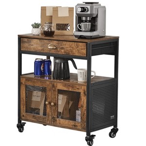 VEVOR Coffee Bar Cabinet, 24 Inch Farmhouse Coffee Bar Cabinet with Storage, Movable Coffee Bar Table with Wheels & Mesh Door, Brown - 1 of 4