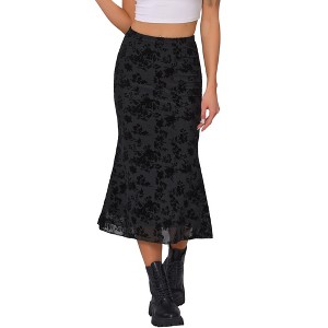 INSPIRE CHIC Floral Print Elastic High Waist Flowy Fishtail Mid Skirt - 1 of 4