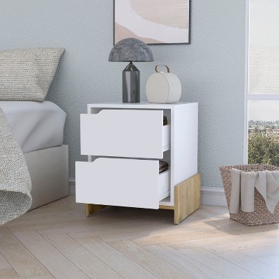 NicBex 14.57 inch Nightstand with 2 Drawers,Wooden Side Table with Sturdy Base,Modern Bedside Table for Bedroom,Living Room