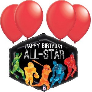 LoonBalloon  30 Inch All-Star Sports Birthday Balloon with 4 latex balloons - Festive & Fun - 1 of 3