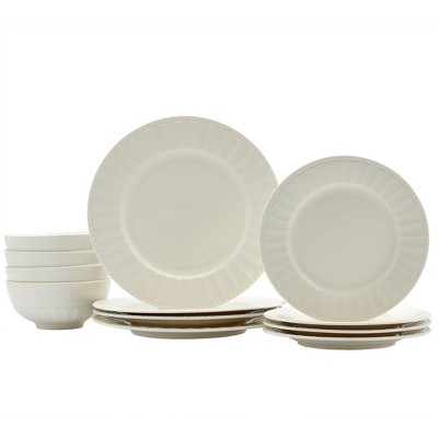 12pc Porcelain Mosaico Dinnerware Set White - Tabletops Gallery