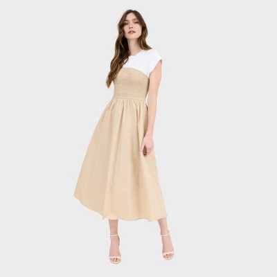 August Sky Women's Layered Effect Smocked Midi Dress