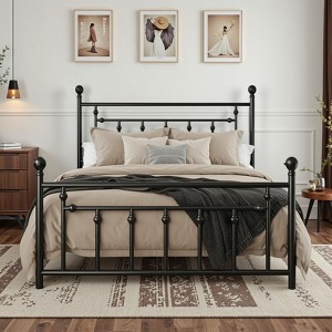 Elegant 14 Inch Metal Bed Frame with Vintage Headboard & Footboard, No Box Spring, Underbed Storage, Quiet & Easy Assembly - 1 of 4
