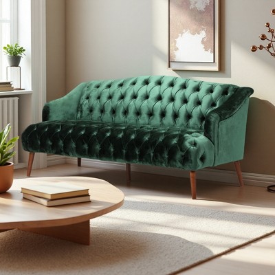 73.25" Button-Tufted 3-Seater Sofa with Birch Legs