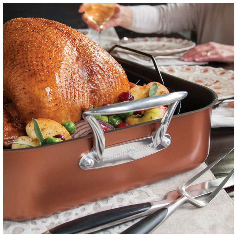 Nordic Ware Extra Large Copper Roaster with Rack, 3 of 6