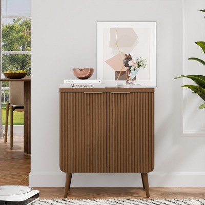 FURNIinspire Utility Storage Cabinets Storage Locker With 2 Doors For Living Room Dining Room, 2-Tier Storage Space, Walnut Color, 11.8"*23.6"*27.6"