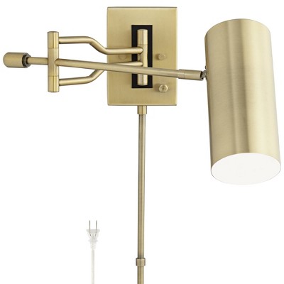 360 Lighting Modern Swing Arm Wall Lamp Warm Brass Plug-In Light Fixture Adjustable Cylinder Down Shade Bedroom Bedside Reading