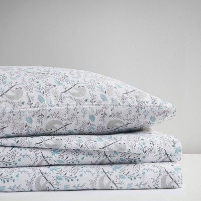 Gray Sloth Print Twin Cotton Flannel Sheet Set