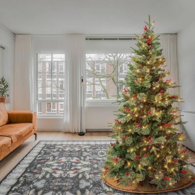 6' Green Virginia Pine Artificial Christmas Tree with Warm White LED Lights
