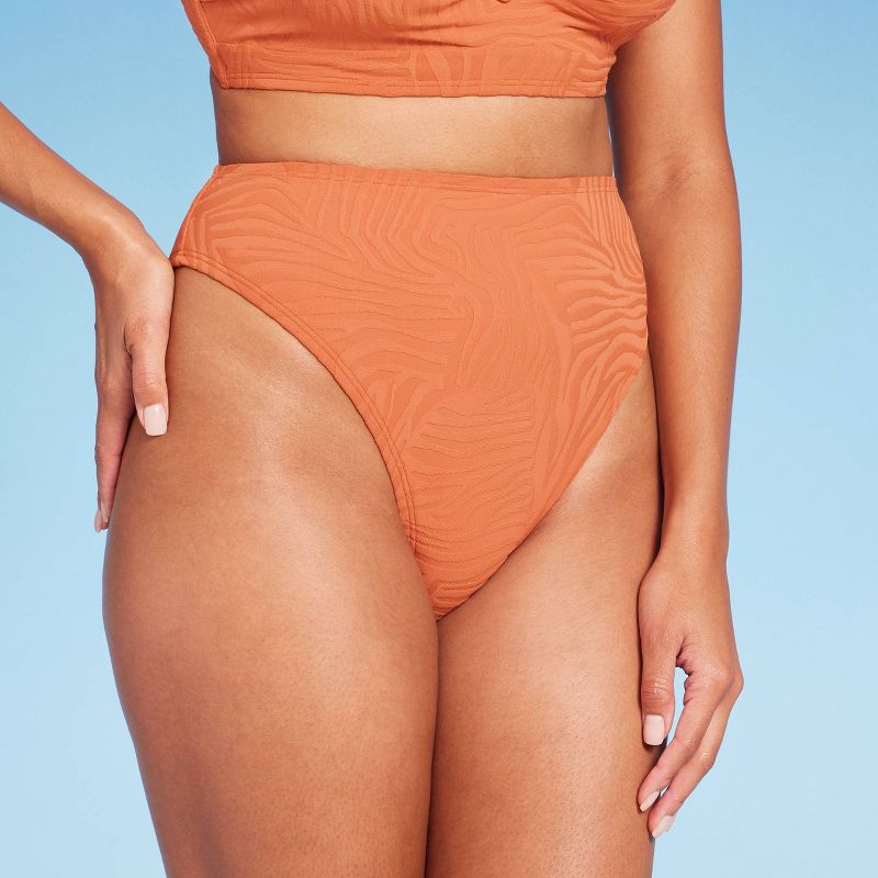 Women's High Waist Extra Cheeky High Leg Jacquard Bikini Bottom - Shade & Shore™ Orange, 5 of 7
