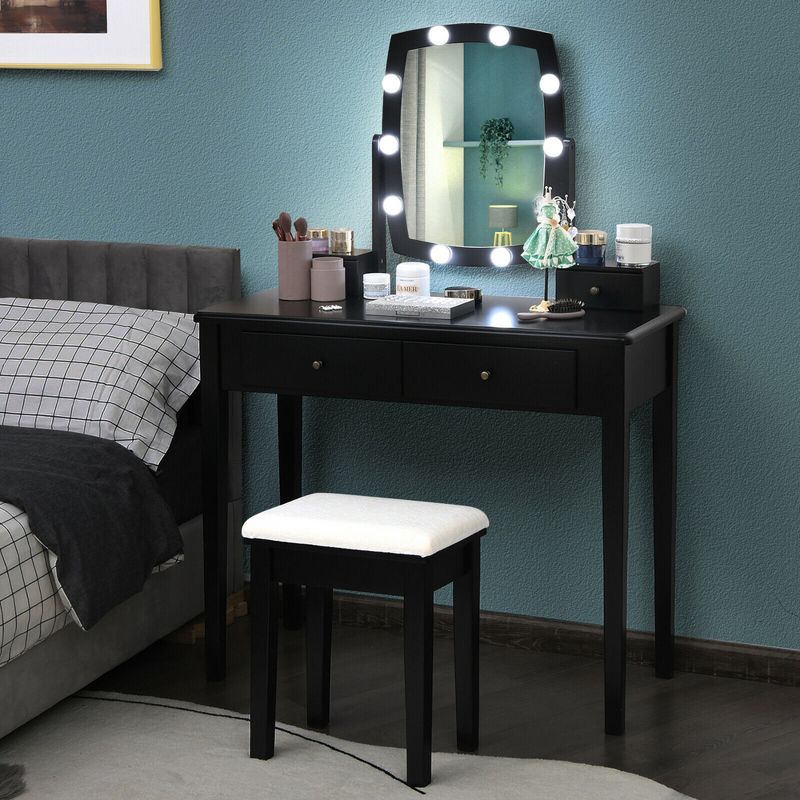 Costway Vanity Table Set with Lighted Mirror Adjustable 10 Bulbs Dresser 4 Drawer, 2 of 10