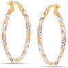 925 Sterling Silver Hoop Earrings | 14K Gold-Plated Three-Tone Twisted Earring Jewelry | Light-Weight Italian Design Click-Top Hoop Earrings for Women - 4 of 4