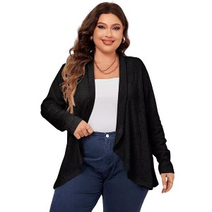Womens Ribbed Knit Cardigan Open Front Casual Long Sleeve Flowy Draped Irregular Hem Lightweight Loose Outwear Coat - 1 of 4