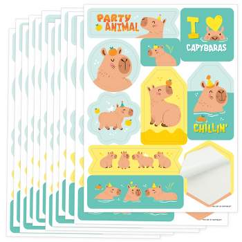 Big Dot of Happiness Capy Birthday - Capybara Party Favor Sticker Set - 12 Sheets - 120 Stickers