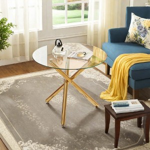 NicBex Modern 35.43" Round Coffee Table with Glass Top and Cross Metal Legs for Living Room and Bedroom - 1 of 4