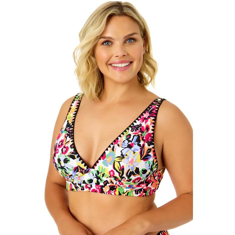 Anne Cole Women's Sun Blossom Soft Band Shirred Bralette Bikini Top, 3 of 5