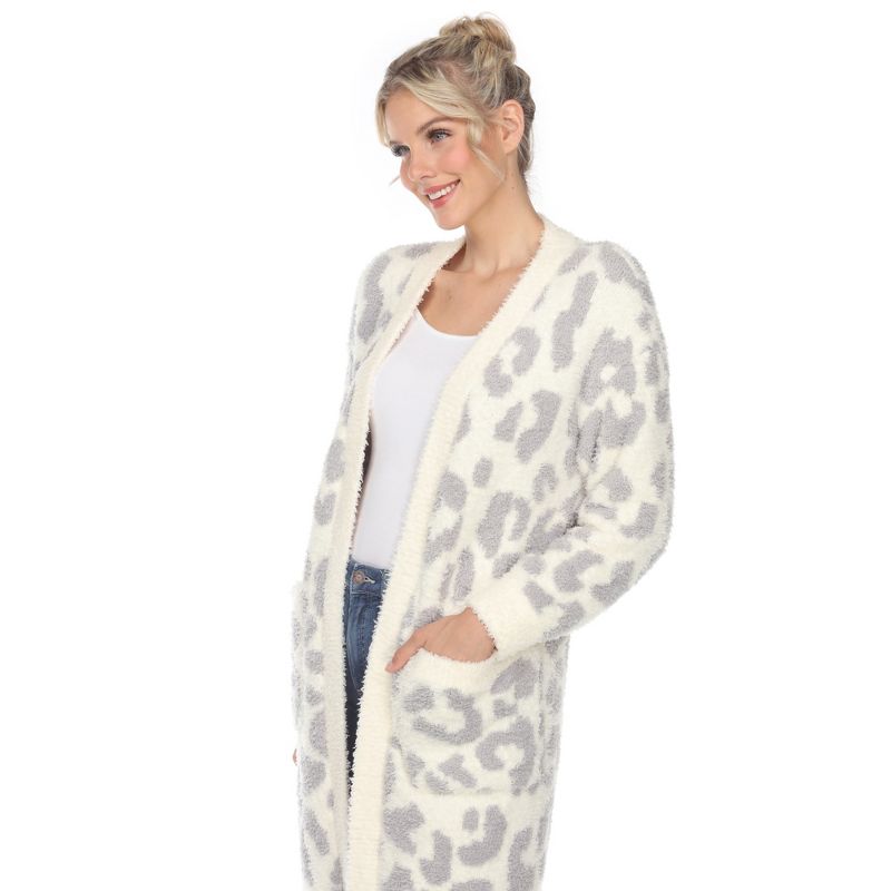Women's Leopard Print Open Front High Pile Fleece Coat - White Mark, 5 of 6
