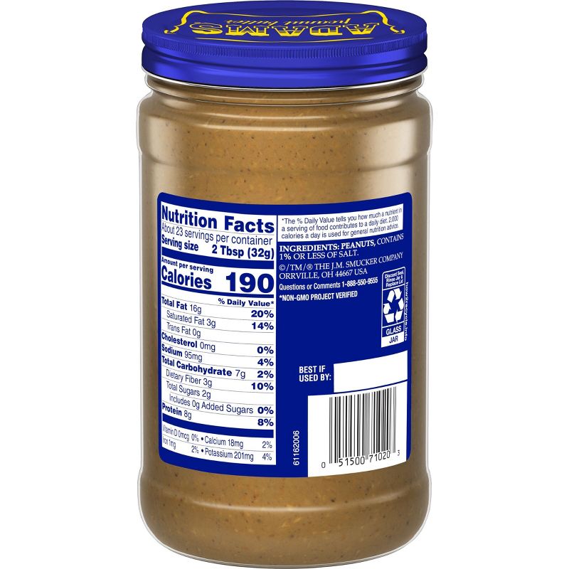 Adams Peanut Butter 100% Natural Crunchy Peanut Butter - 26oz, 2 of 5