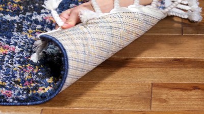 Boho Chic Navy and Multi Diamond Synthetic 4' x 6' Area Rug