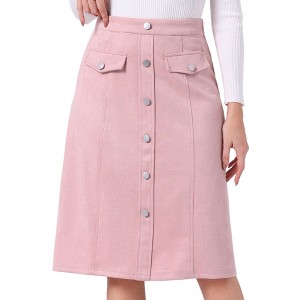 INSPIRE CHIC Women's High Waist Faux Suede Knee Length A-Line Skirts - 1 of 4