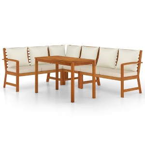 vidaXL Acacia Wood 5 Piece Patio Dining Set – Modular Outdoor Furniture Design, Practical Table Space, Comfortable Cushions, Rustic Charm, Oil Finish - 1 of 4