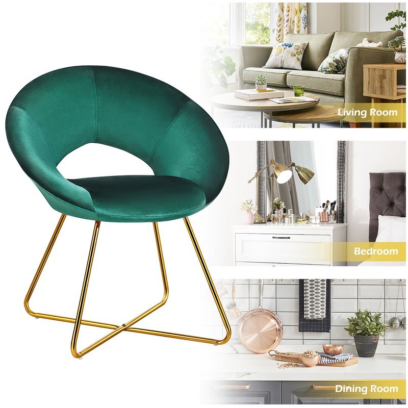 Costway Modern Velvet Accent Chair Upholstered Vanity Chair w/Golden Metal Leg Pink\Dark Green\Grey, 4 of 11