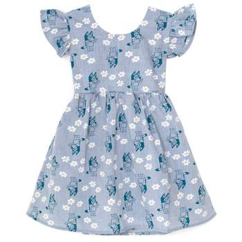 Bluey Floral Girls Chambray Skater Dress Toddler