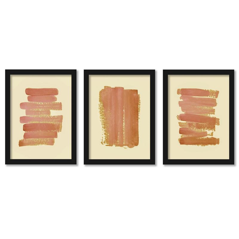 Americanflat Minimalist Abstract Burnt Orange Brush By Teresa Marie Magdalene - 3 Piece Gallery Framed Print Art Set, 1 of 4