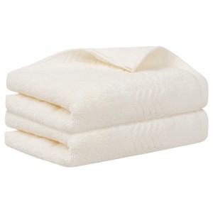 Unique Bargains Corrugated Texture Pure Cotton High Water Absorption Hand Towels 13" x 30" 2 Pcs - 1 of 4