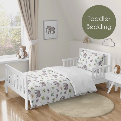 Gray Microfiber Elephant Jungle Toddler Comforter Set